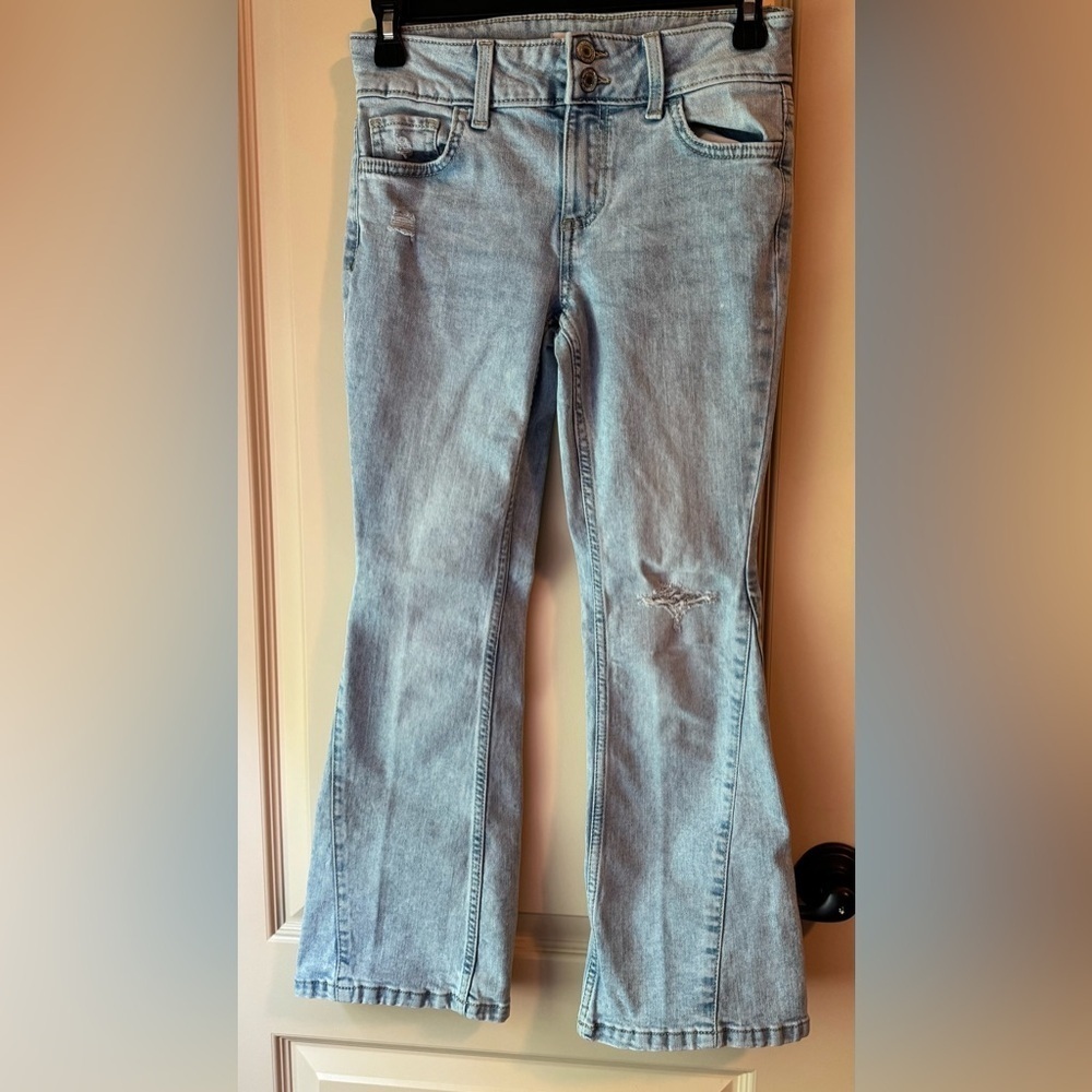 SO Blue Flare Wide Leg Jeans with Distressed Knee